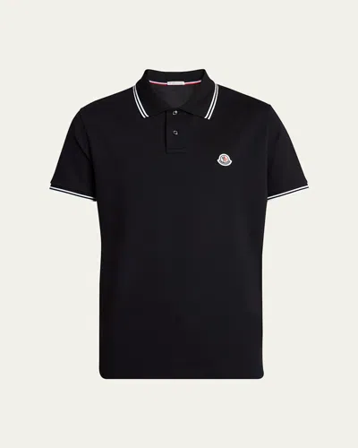 MONCLER MEN'S PIQUE POLO SHIRT WITH STRIPE COLLAR