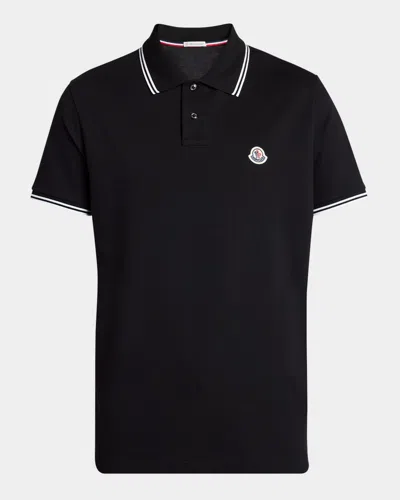 MONCLER MEN'S PIQUE POLO SHIRT WITH STRIPE COLLAR