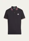 Moncler Men's Pique Stripe Polo Shirt In Blue