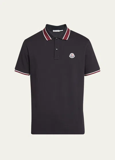 Moncler Men's Pique Stripe Polo Shirt In Blue