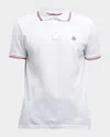 Moncler Men's Pique Tipped Polo Shirt In White