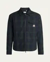 Moncler Camicia Plaid Cotton Zip Shirt Jacket In Blue