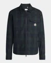 Moncler Camicia Plaid Cotton Zip Shirt Jacket In Blue