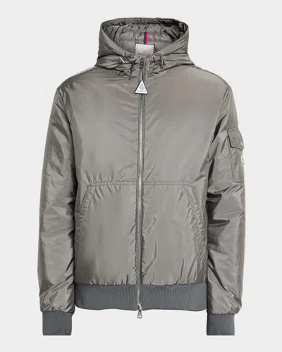 Moncler Men's Poiliot Hooded Nylon Down Jacket In Gray