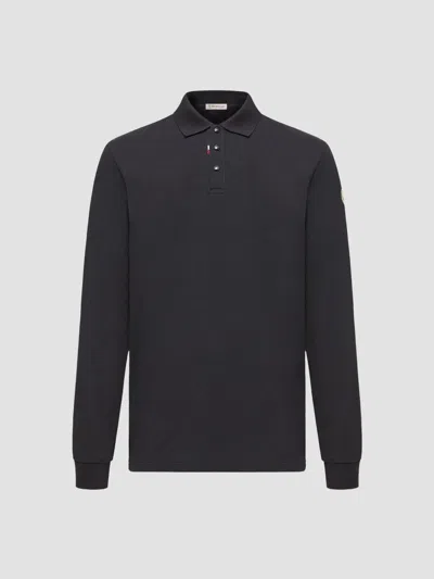 Moncler Logo Cotton Piquet Polo Shirt In Blue