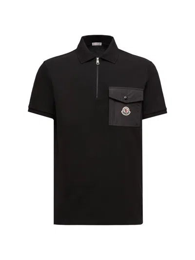 Moncler Cotton Piquet Polo Shirt With Pocket Clothing In Black