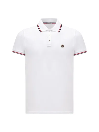 Moncler Cotton Piquet Polo Shirt With Tricolor Trim In White