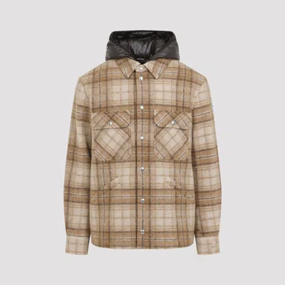 Moncler Nyvalin Check-pattern Hooded Down Jacket In Neutral