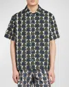 Moncler Men's Printed Monogram Poplin Shirt In Pastel Grey