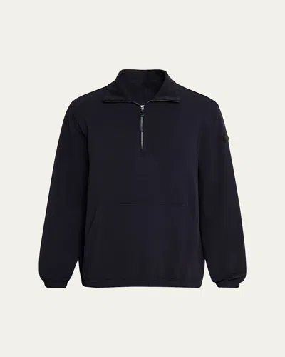 Moncler Men's Quarter-zip Interlock Sweatshirt In Blue