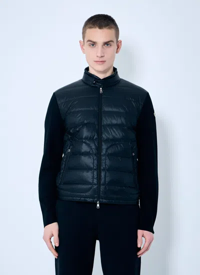 Moncler Men Quilted-and-knit Cardigan In Black