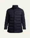 Moncler Men's Quilted Down Long Parka With Hood In Blue