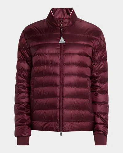 Moncler Men's Quilted Nylon Short Down Jacket In Burgundy