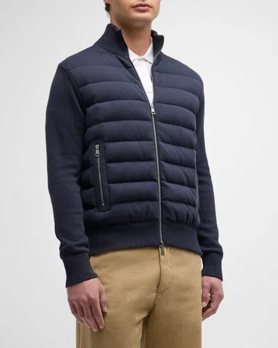 Moncler Men's Quilted Zip-front Cardigan In Dark Blue