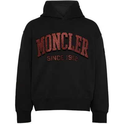 Moncler Logo Hooded Cotton Sweatshirt In Black