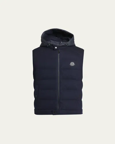 Moncler Rezila Cashmere & Nylon Full Zip Hooded Down Vest In Navy Blue