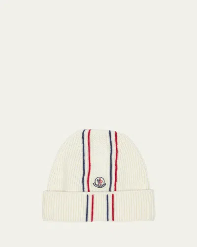 Moncler Men's Ribbed Beanie With Tipping In Natural