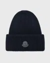 Moncler Leather-trimmed Cashmere Beanie In Navy