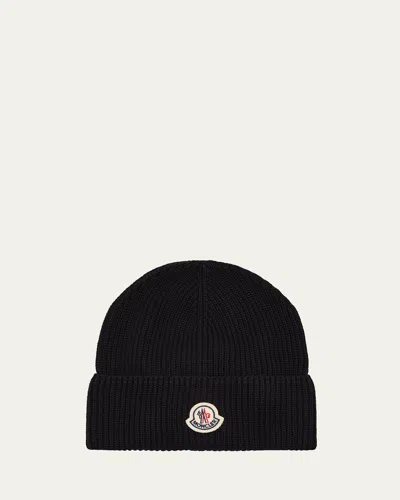 Moncler Men's Ribbed Cotton Beanie In Black