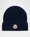 Moncler Logo-patch Ribbed-knit Beanie In Blue