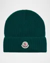 Moncler Mens Brand-patch Ribbed-knit Cotton Beanie Hat Green In Dark Green