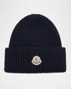 Moncler Wool & Cashmere Logo Patch Beanie In Navy