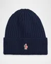 Moncler Men's Ribbed Wool Beanie In Blue