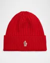 Moncler Men's Ribbed Wool Beanie In Red