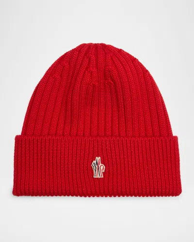 Moncler Men's Ribbed Wool Beanie In Red