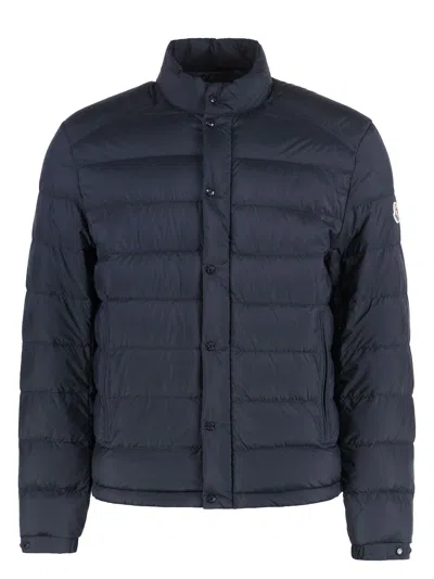 Moncler Padded High Collar Snap Button Down Jacket In Gray