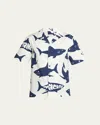 Moncler Chemise À Manches Courtes En Coton À Imprimé Requin In Dark Blue