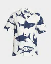 Moncler Chemise À Manches Courtes En Coton À Imprimé Requin In Dark Blue