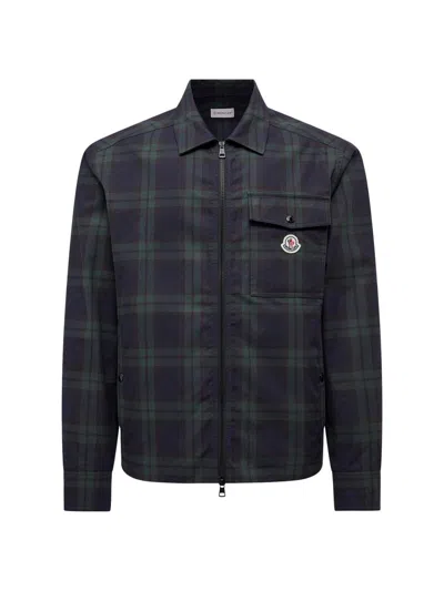 Moncler Checkered Design Cotton Gabardine Shirt Jacket In Black