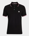 Moncler Men Tricolor-trimmed Cotton Piquet Polo Shirt Navy In Black