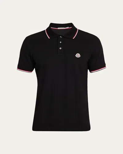 Moncler Men's Short Sleeve Polo With Contrast Sleeves In Black