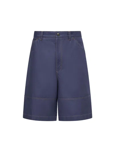 Moncler Men's Shorts In Linen And Cotton Gabardine In Brown