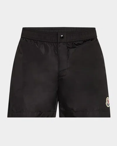 Moncler Men's Side-stripe Nylon Swim Shorts In Black