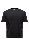 Moncler Crew Neck Silk T-shirt With Ribbed Cuffs In Blue
