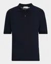 Moncler Men Blue Silk And Linen Knit Polo Shirt In Navy