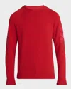Moncler Men's Sleeve-pocket Knit Crewneck Sweater In Red