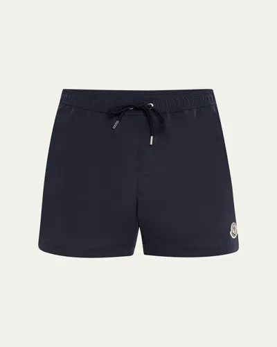 Moncler Men's Slim Logo Swim Shorts In Blue