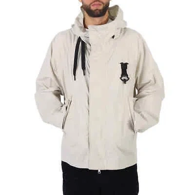 Pre-owned Moncler Men's Slogan Print Hancock Hooded Jacket In Beige