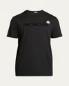 Moncler Men T-shirt With Flocked Cotton Logo In Black