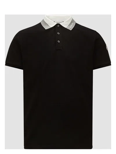 Moncler Branded Collar Polo Shirt In Black