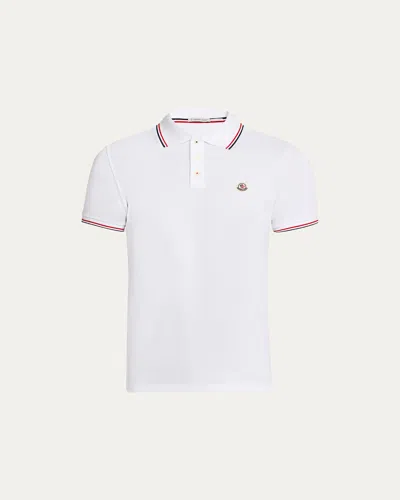 Moncler Cotton Piquet Polo Shirt With Tricolor Trim In White