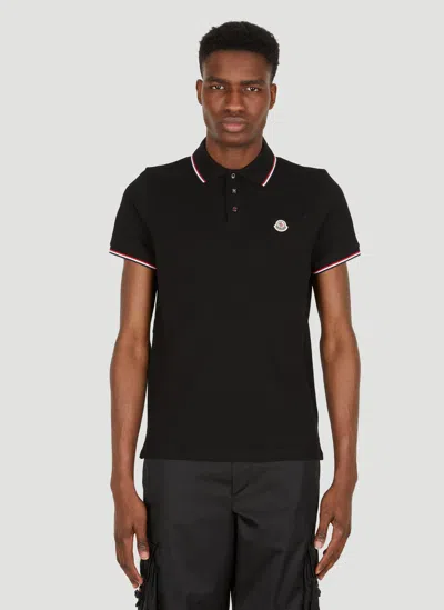 Moncler Cotton Piquet Polo Shirt With Tricolour Finishes In Black