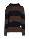 Moncler Men's Cotton Striped Knit Hoodie In Blue Brown