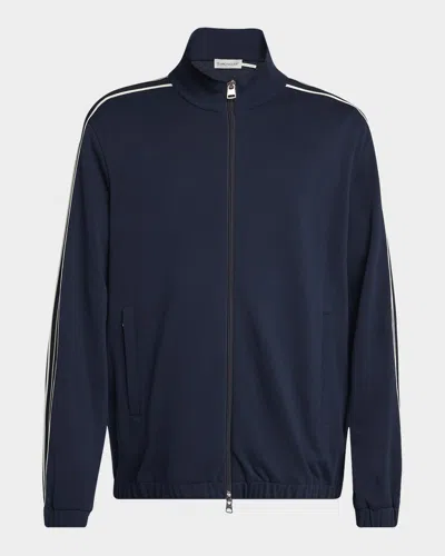 Moncler Men's Striped-sleeve Track Jacket In Black