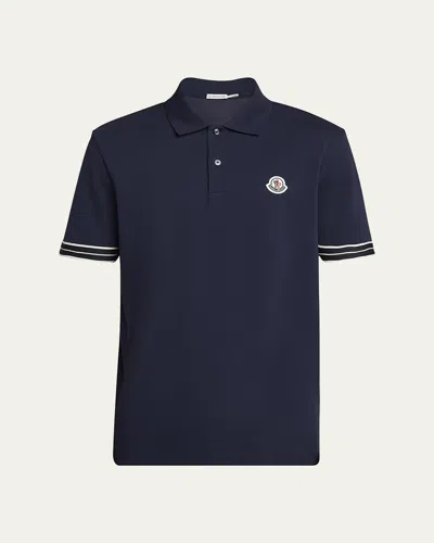 MONCLER MEN'S STRIPED-TRIM PIQUE POLO SHIRT