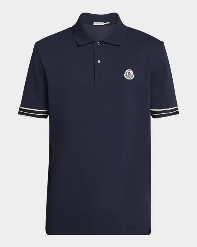 MONCLER MEN'S STRIPED-TRIM PIQUE POLO SHIRT